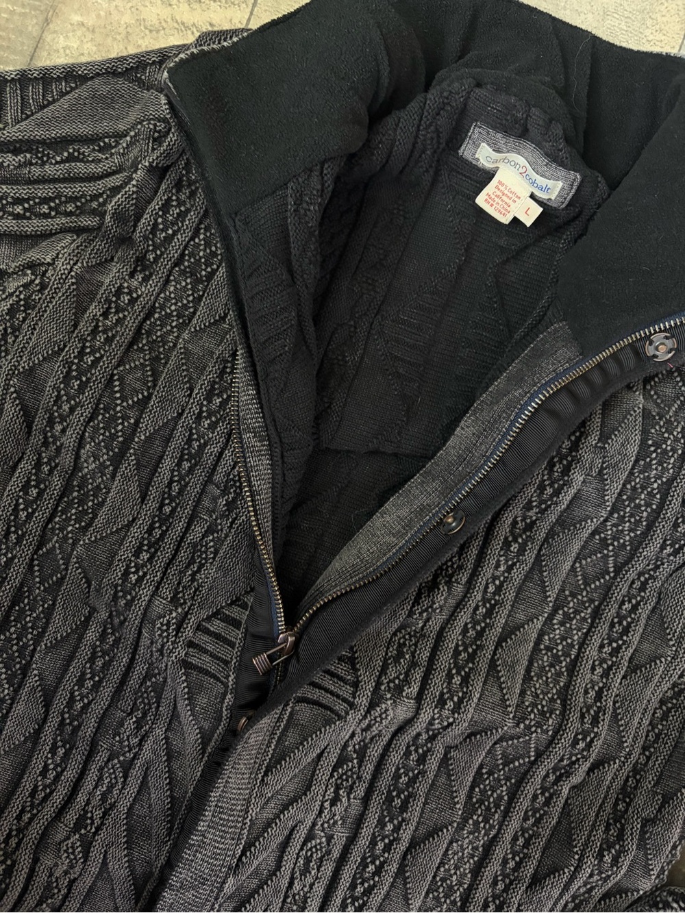 Men's Charcoal Cable-Knit Zip & Button Cardigan Sweater - Picture 4 of 6